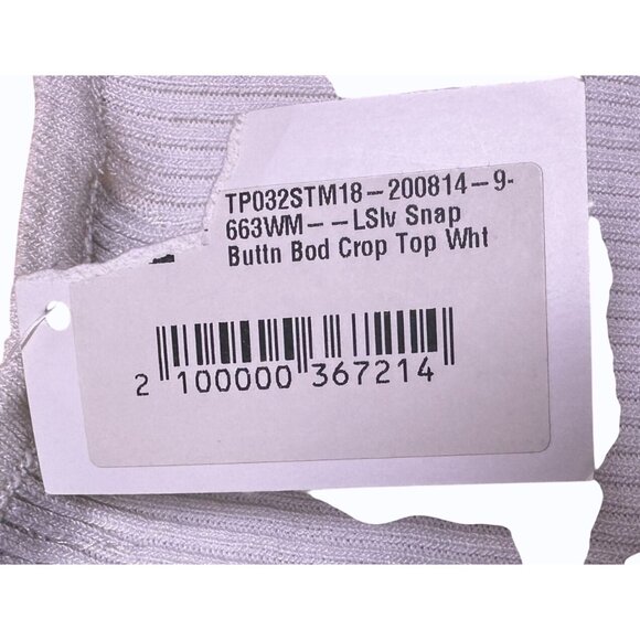 NWT 2Bella Cropped Ribbed Stretch Long Sleeve Top Snap Front L White Y2K Style - Picture 9 of 11